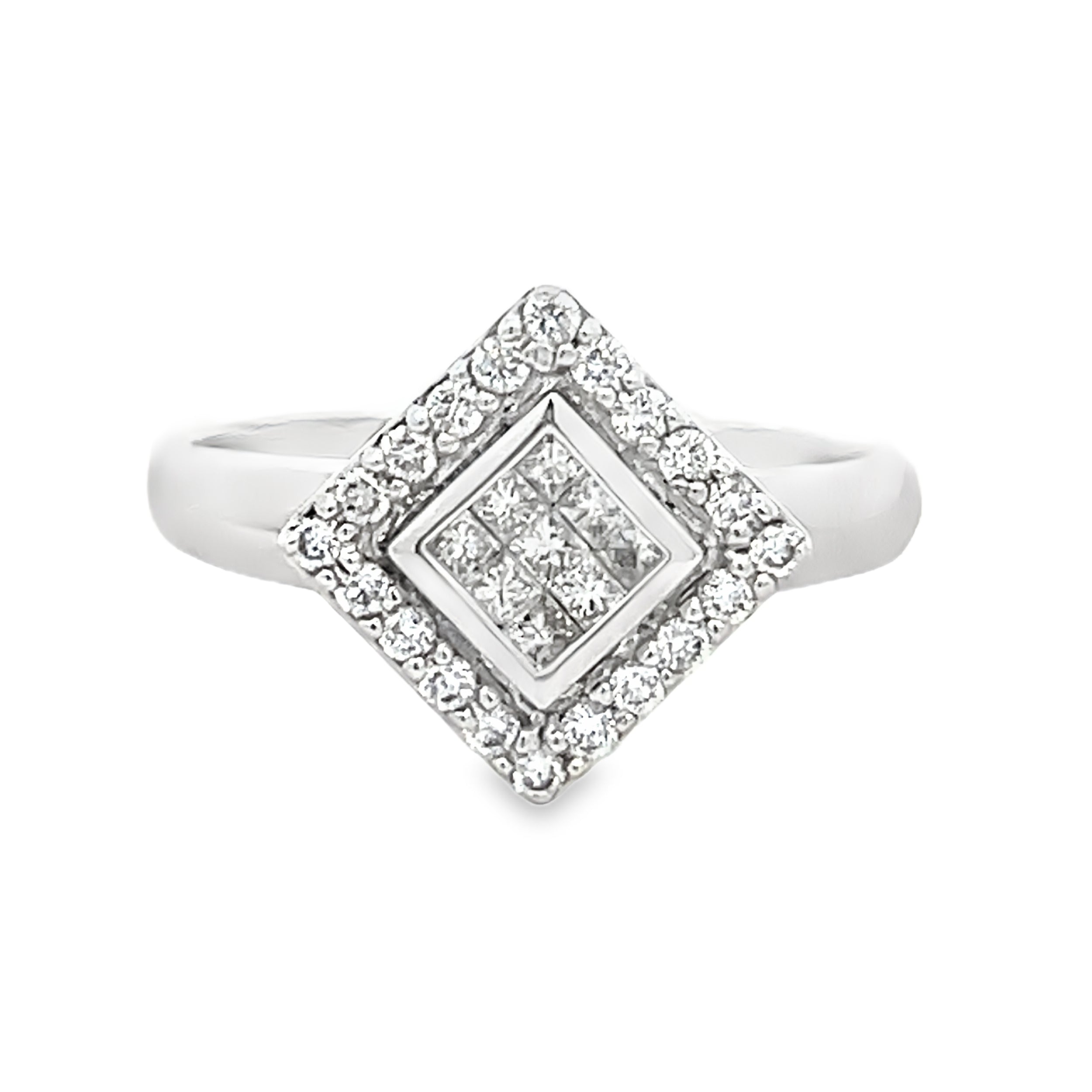 Diamond Square Halo Ring 0.50ct 18ct White Gold