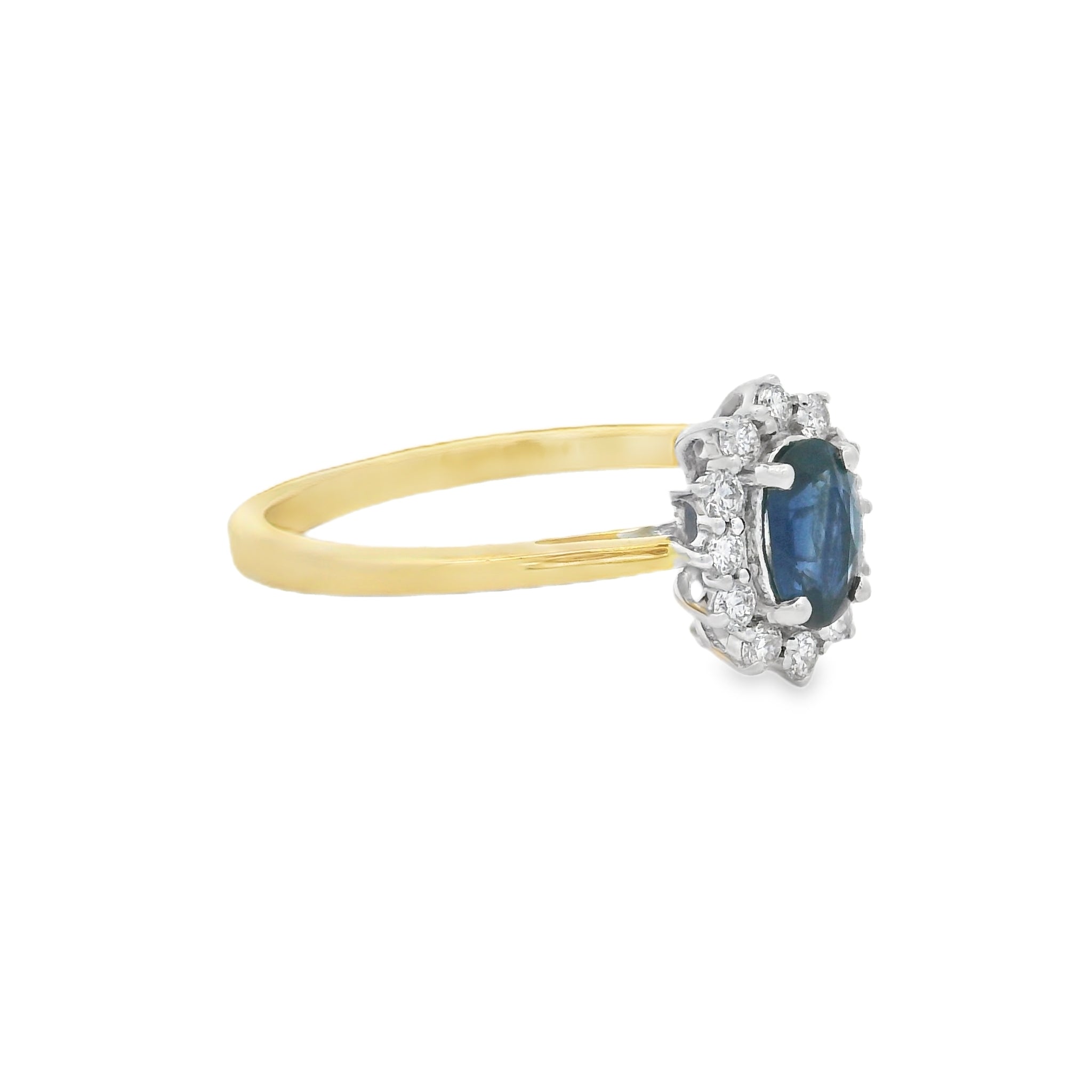 Sapphire & Diamond Oval Cluster Ring 18ct Gold