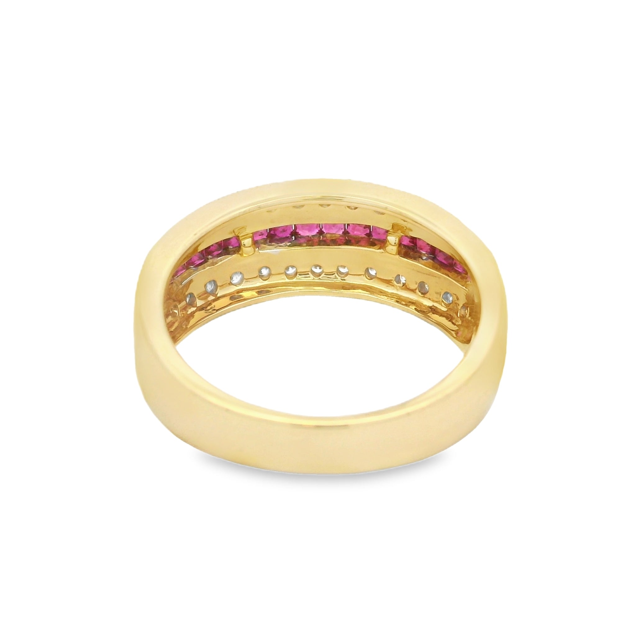 18ct Gold Yellow Ruby & Diamond Triple Row Ring