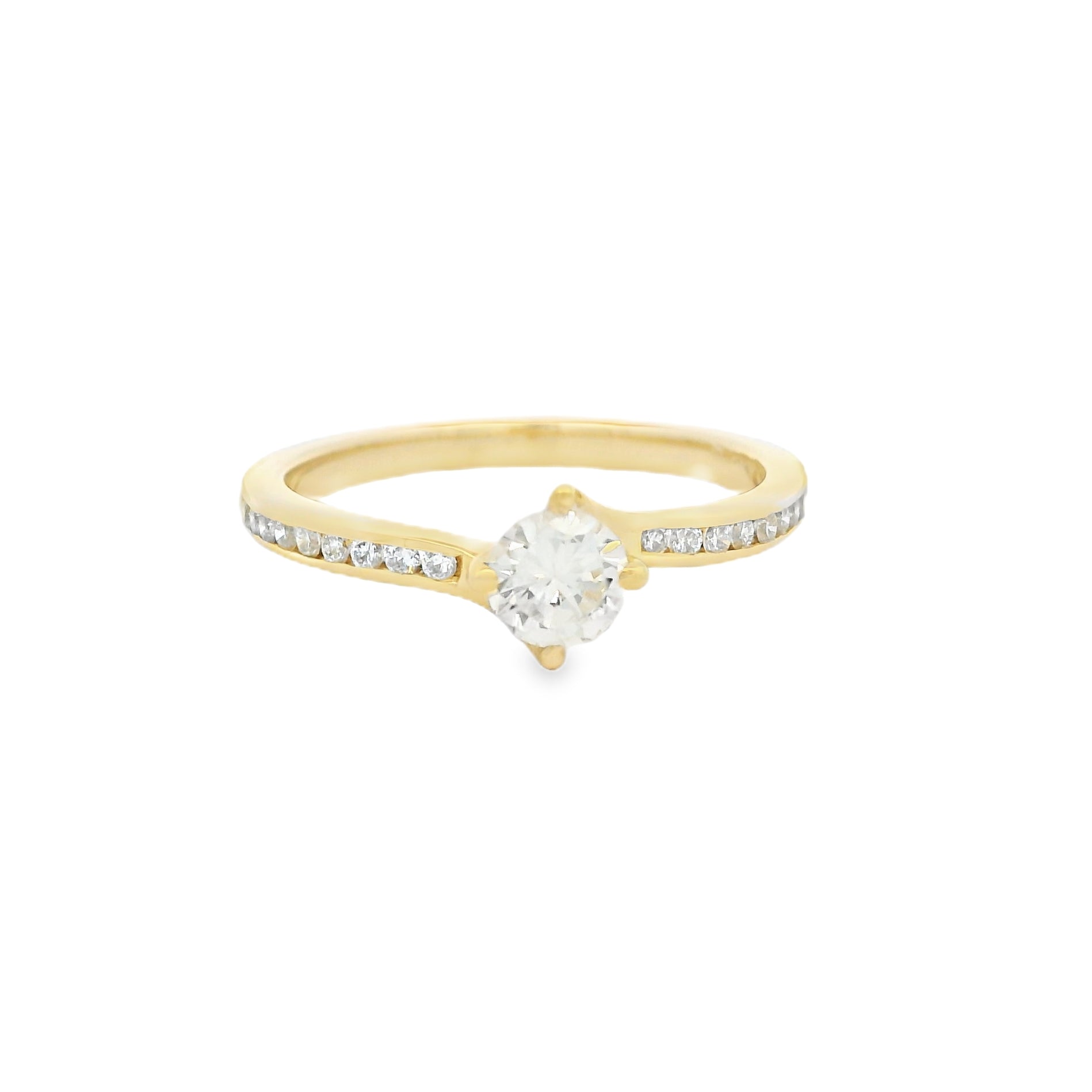 Solitaire 0.31ct Diamond Ring Diamond Set Shoulders 18ct Yellow Gold
