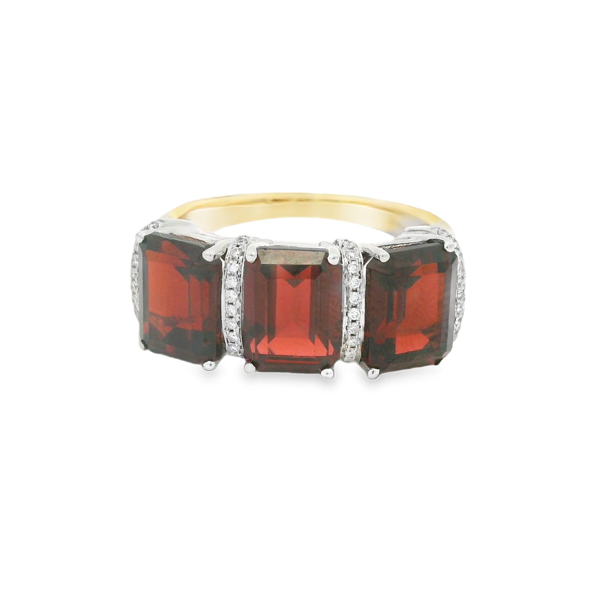 Garnet & Diamond 3 Stone Ring 18ct Gold