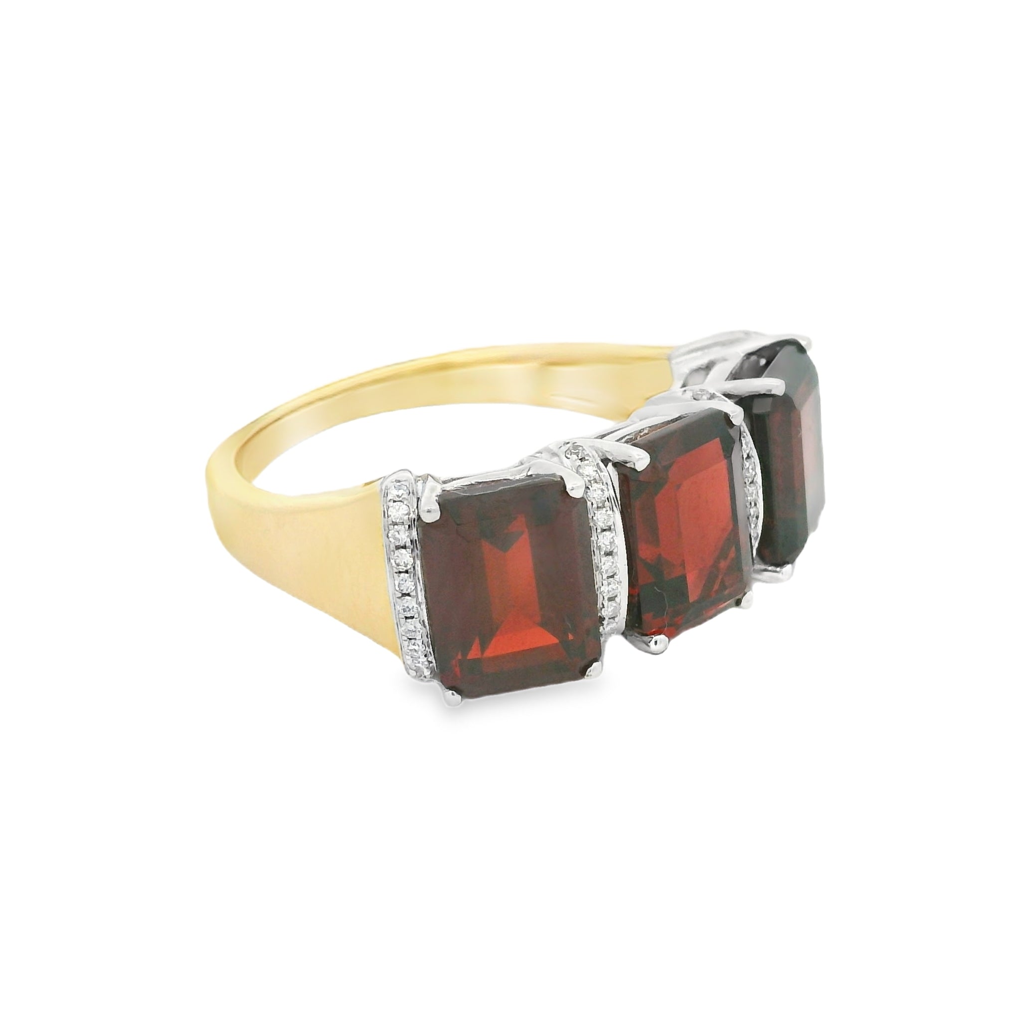 Garnet & Diamond 3 Stone Ring 18ct Gold
