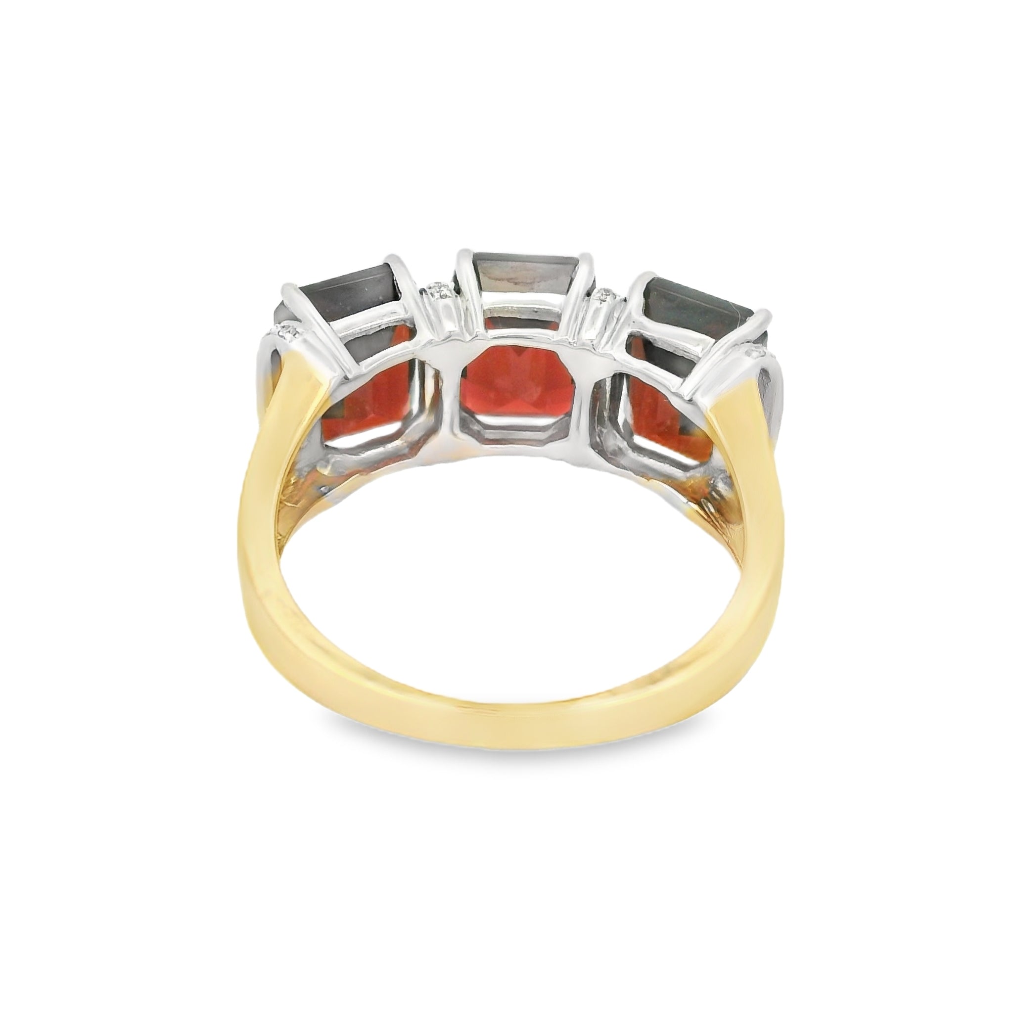 Garnet & Diamond 3 Stone Ring 18ct Gold