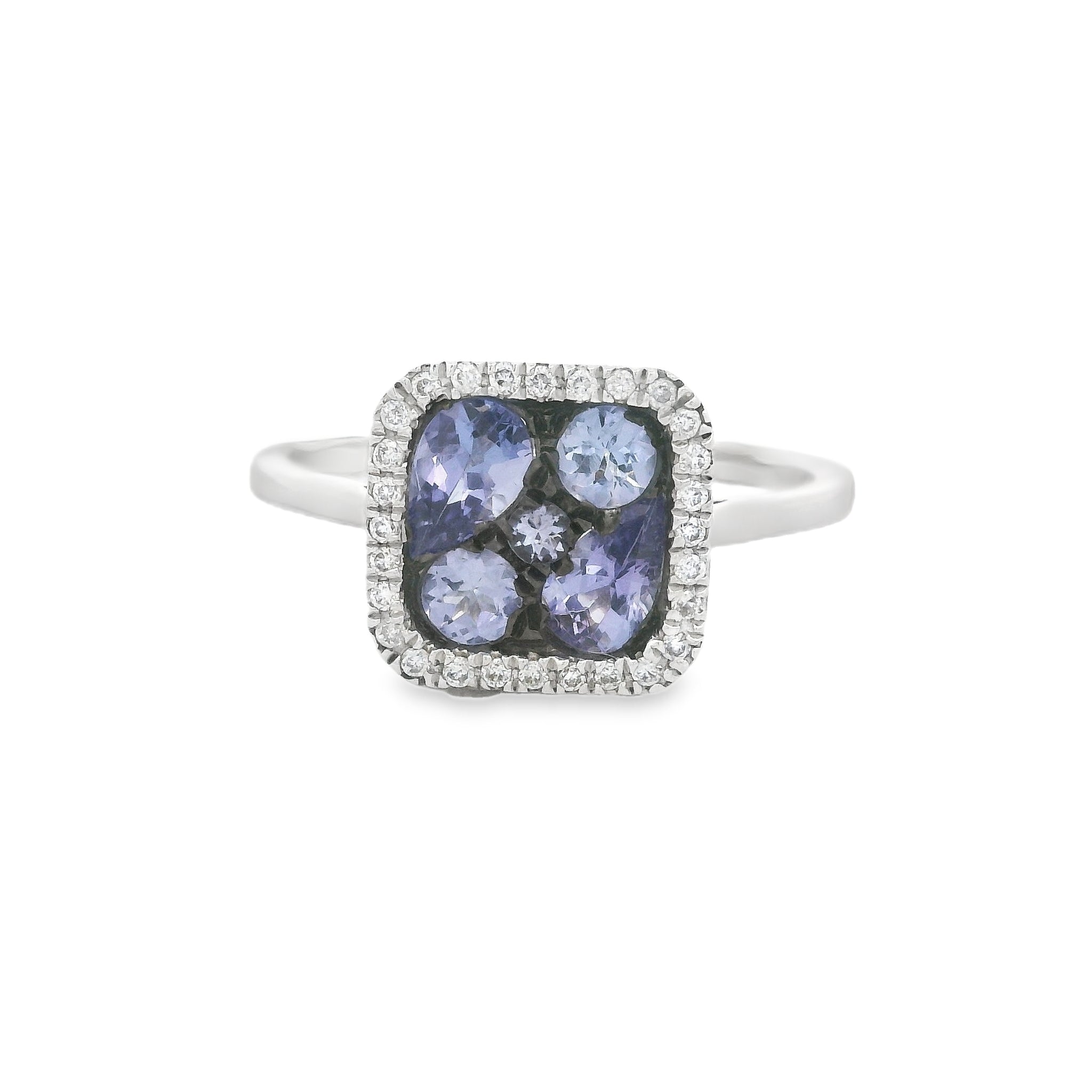 18ct White Gold Tanzanite & Diamond Square Cluster Ring