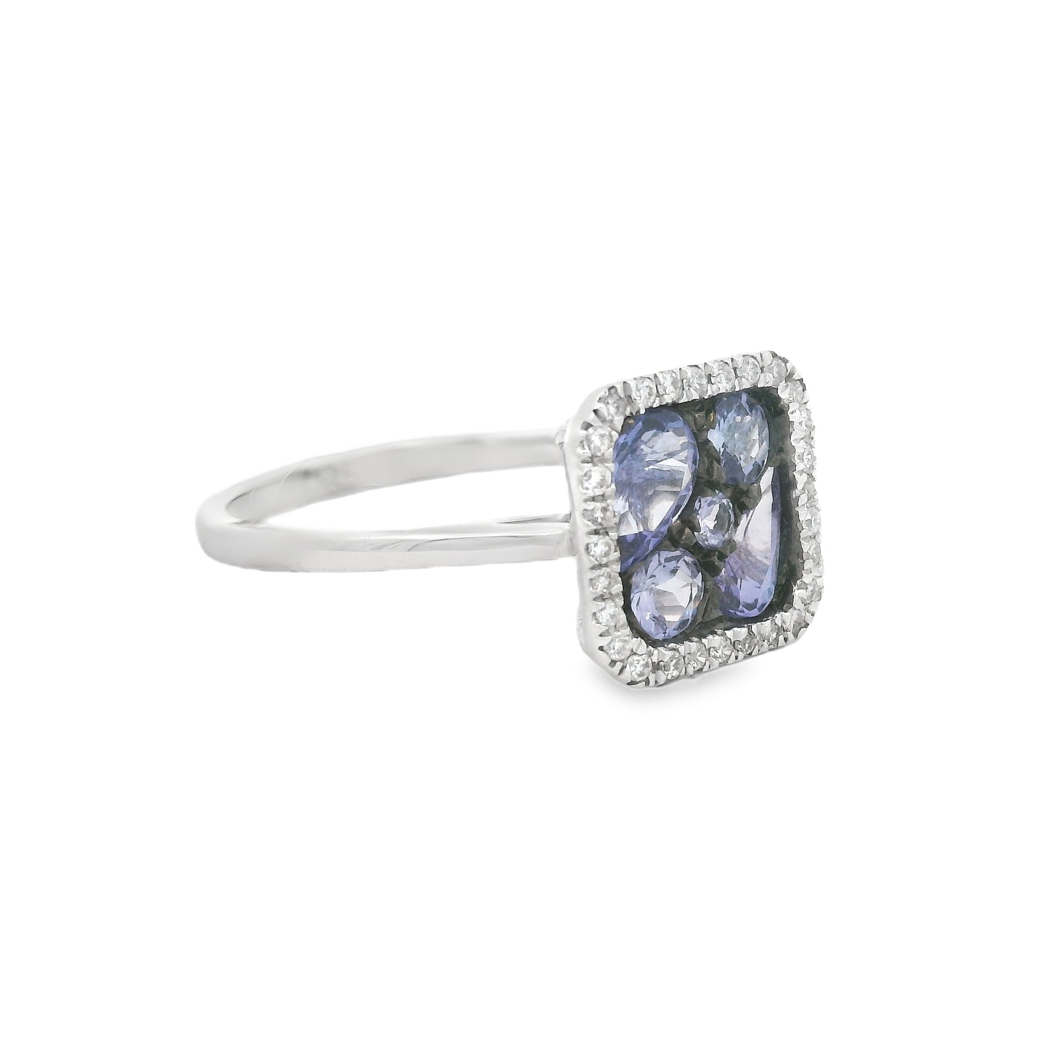 18ct White Gold Tanzanite & Diamond Square Cluster Ring