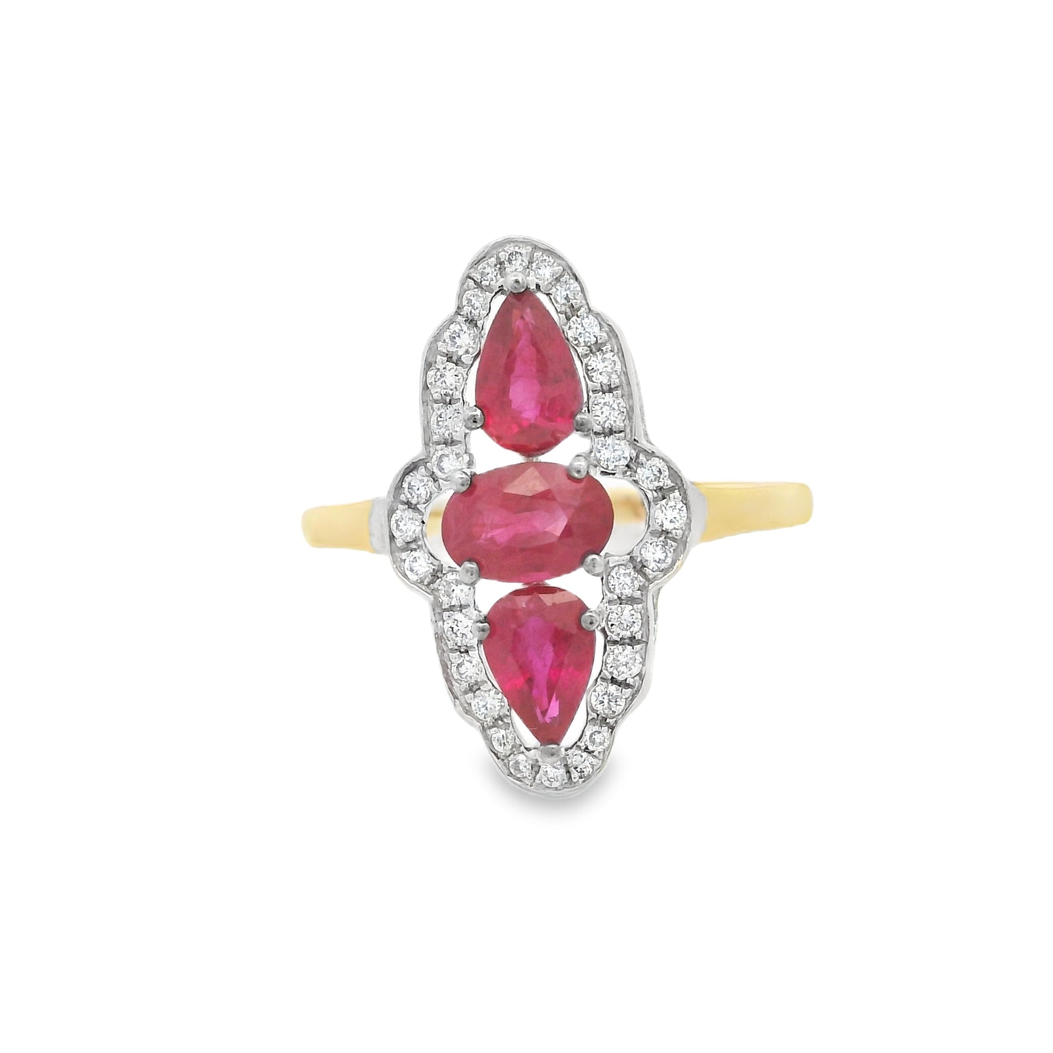 Triple Ruby & Diamond Cluster Ring 18ct Gold