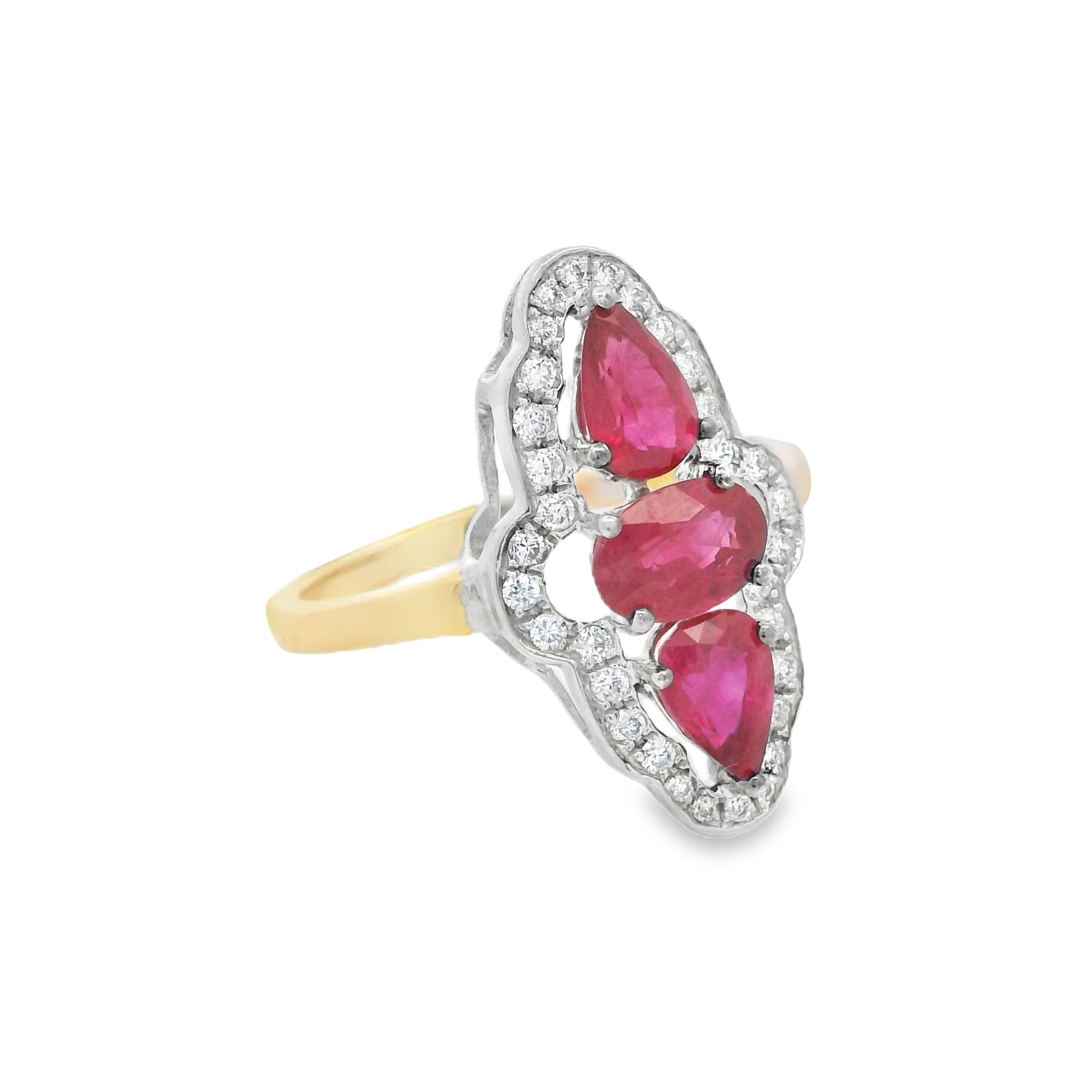 Triple Ruby & Diamond Cluster Ring 18ct Gold
