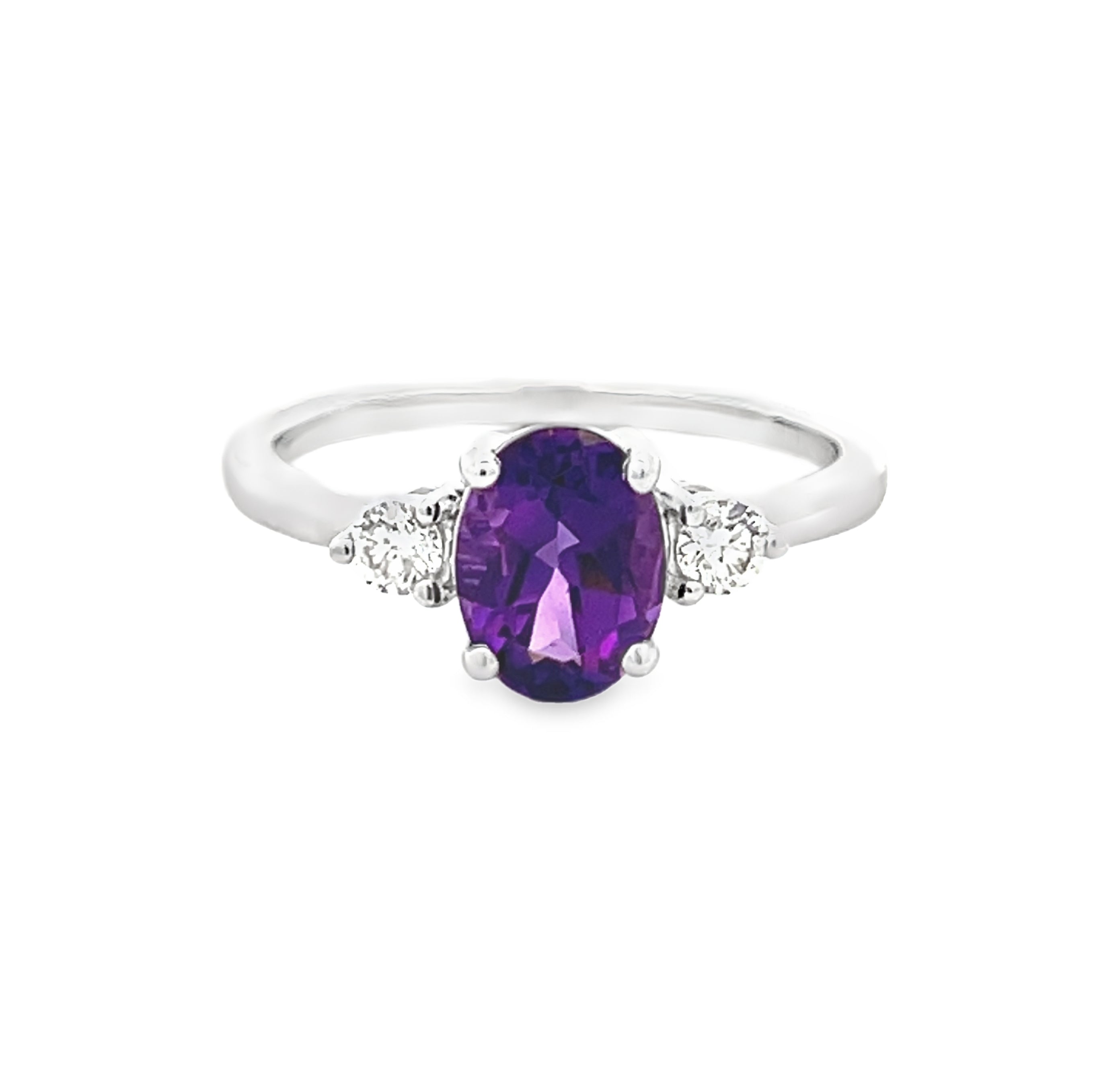 Amethyst & Diamond 3 Stone Ring 18ct White Gold