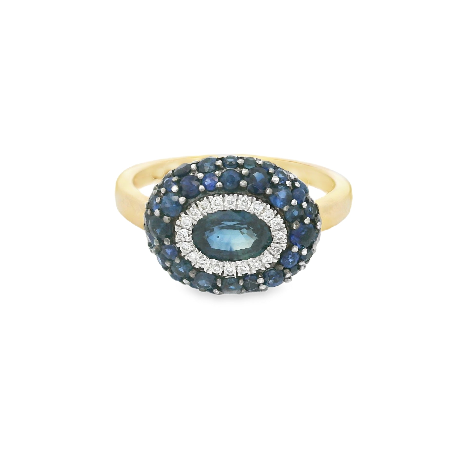 Sapphire & Diamond Oval Eye Cluster Ring 18ct Gold