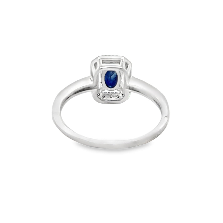 Sapphire & Diamond Oblong Cluster Ring 14ct White Gold rear