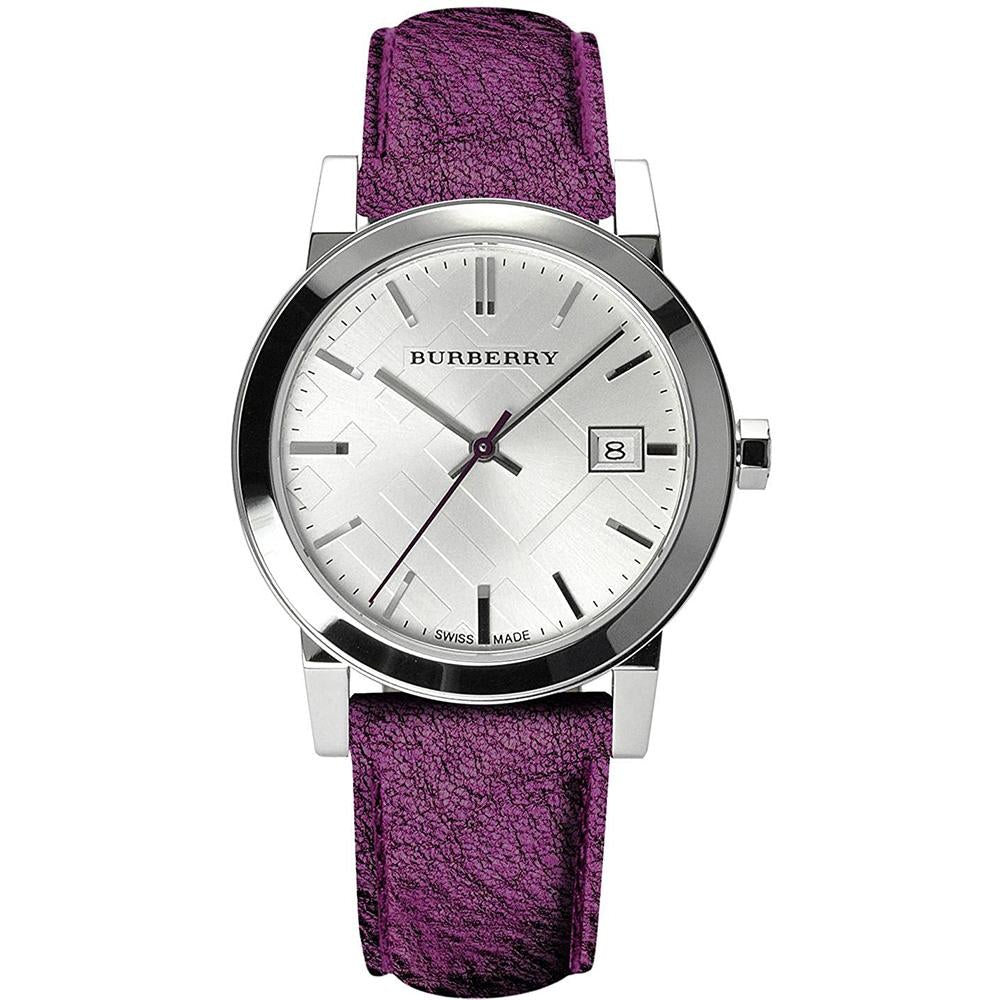 Ladies Purple Leather Strap Silver Dial Burberry Watch Bu9122
