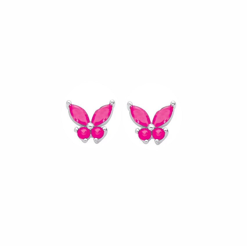 Sterling Silver Pink Butterfly Stud Children's Earrings