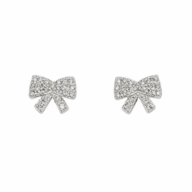 Sterling Silver CZ Bow Stud Earrings