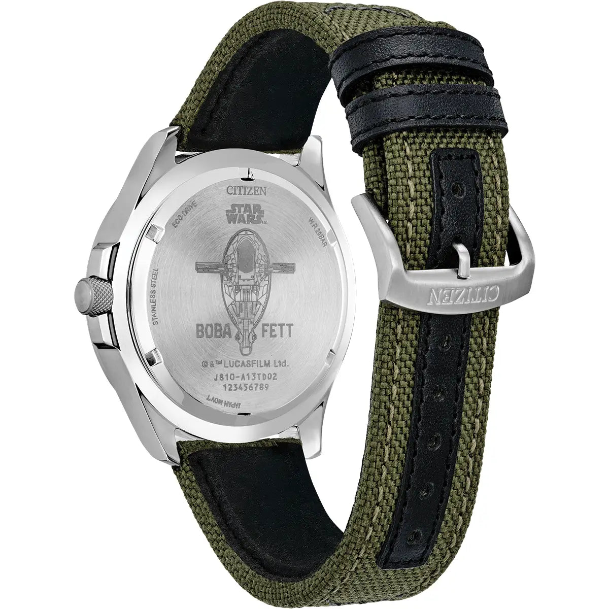 Citizen Men's Eco Drive Star Wars Boba Fett Bounty Hunter Inspired Watch Inspired Watch AW1418-06W BACK