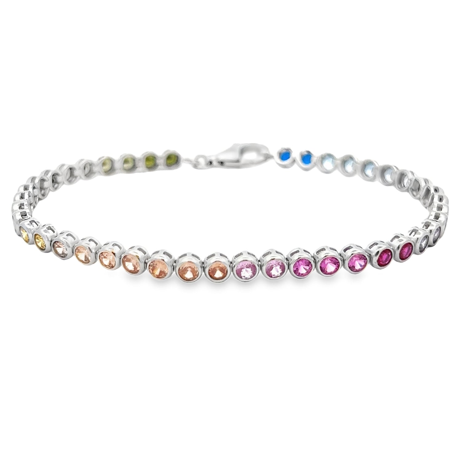 Sterling Silver 3mm Rainbow CZ Tennis Bracelet