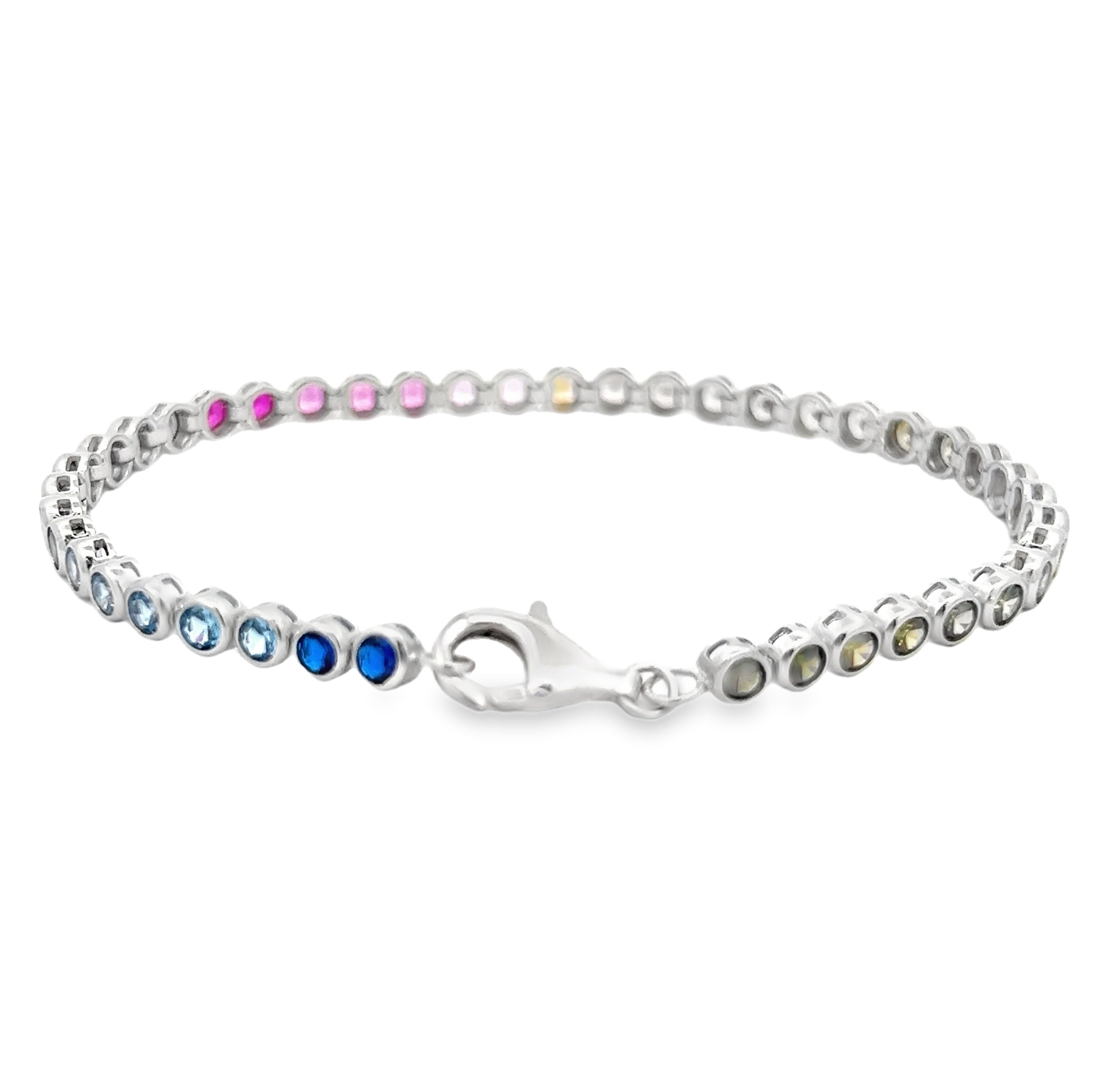 Sterling Silver 3mm Rainbow CZ Tennis Bracelet