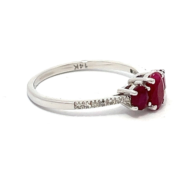 Ruby Trilogy Ring 14ct White Gold side