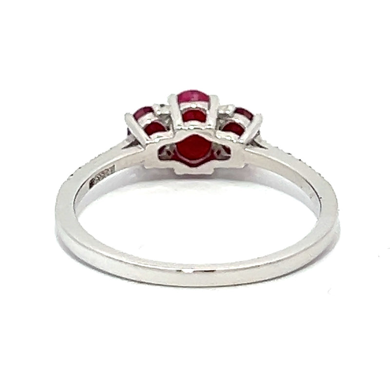 Ruby Trilogy Ring 14ct White Gold rear