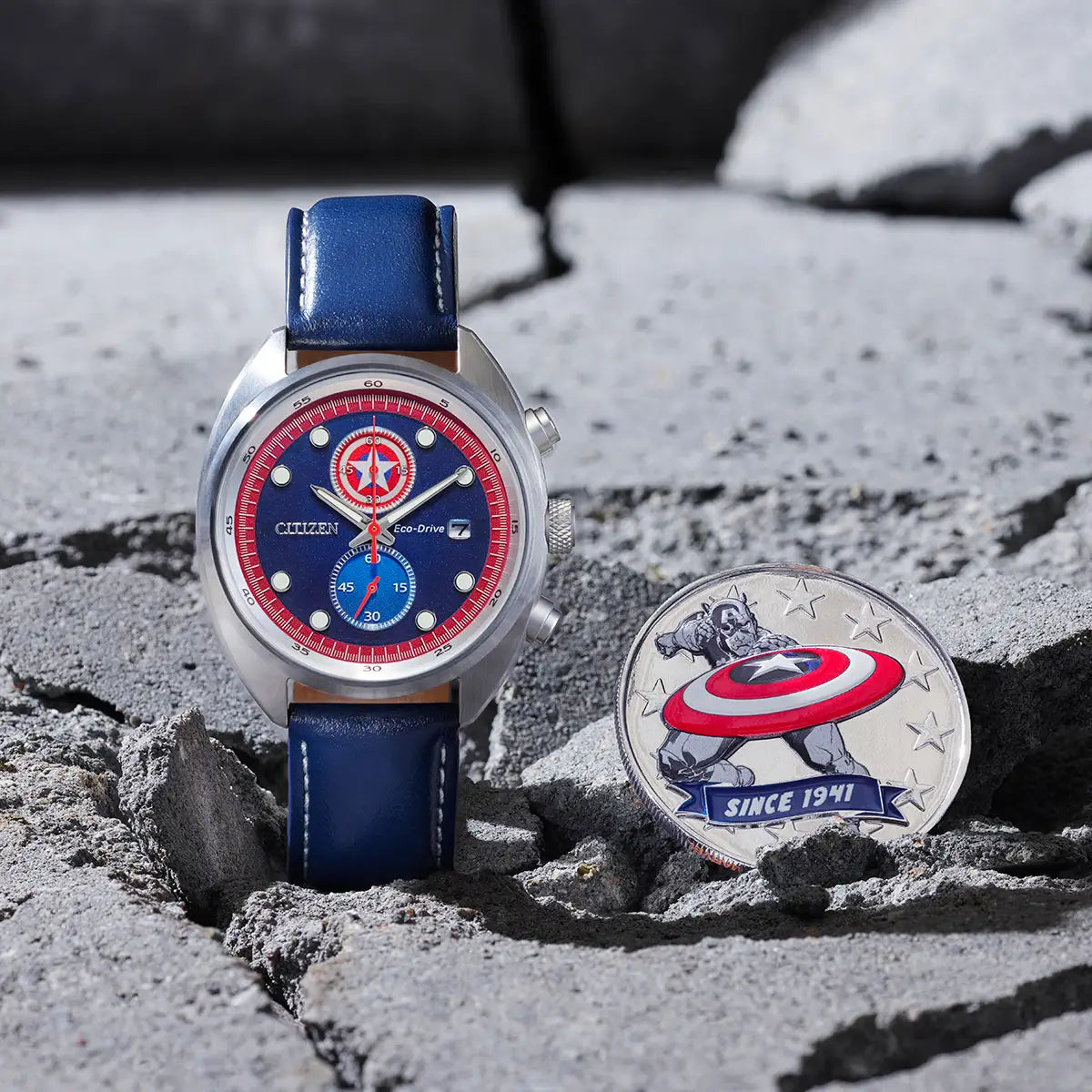 Citizen Men's Eco Drive Marvel Captain America 85th Anniversary Inspired Box Set CA7046-46W COIN