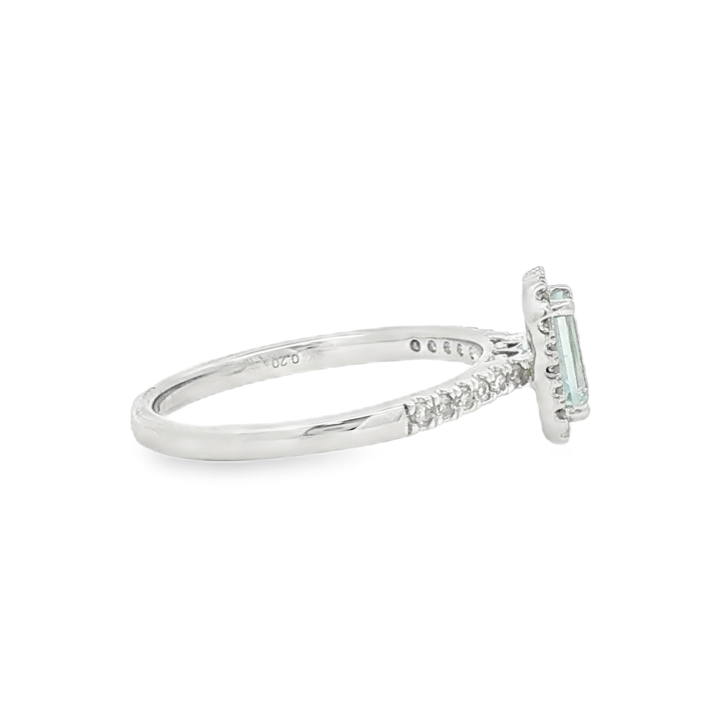 Aquamarine & Diamond Octagonal Cluster Ring 9ct White Gold SIDE