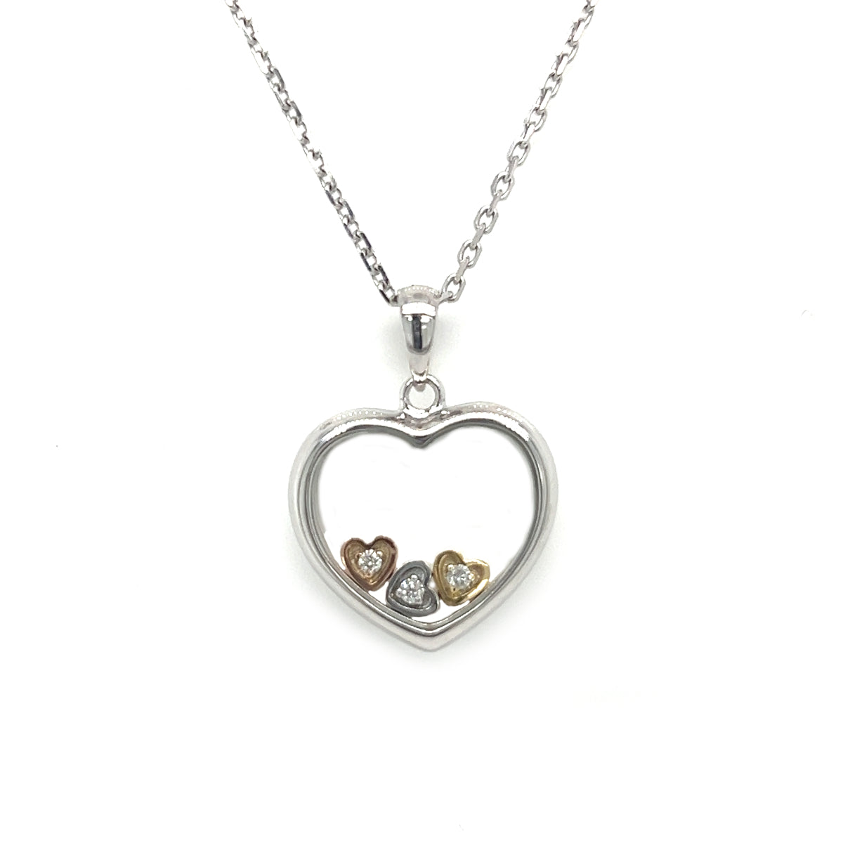 9ct White Gold Floating Diamond Heart Pendant