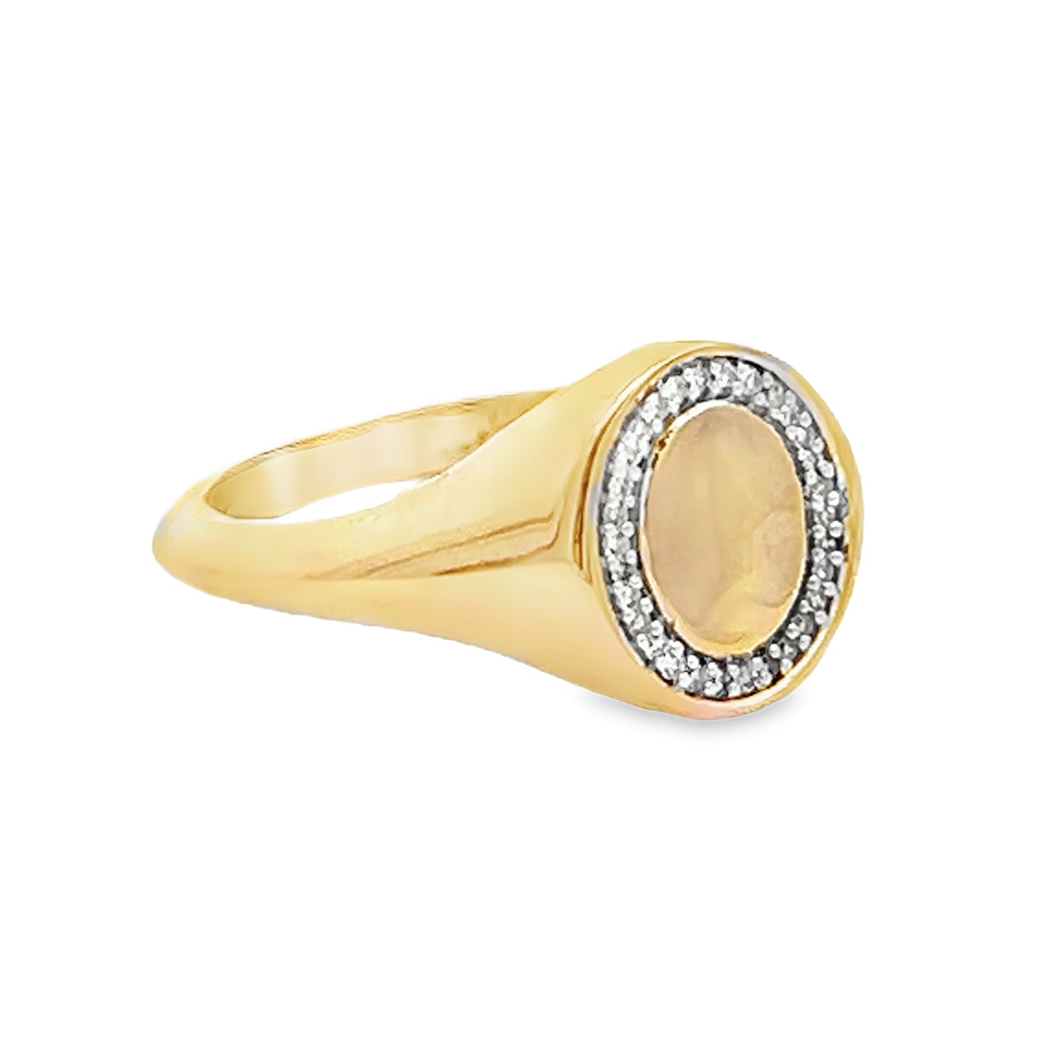 Oval Diamond Edge Signet Ring 9ct Gold SIDE