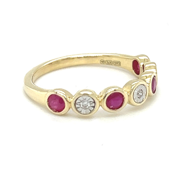 Ruby & Diamond Eternity Ring 9ct Gold SIDE