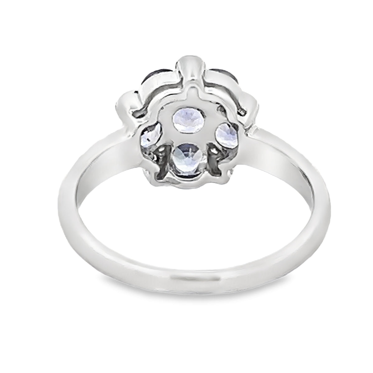 Tanzanite & Diamond Flower Cluster Ring 9ct White Gold rear