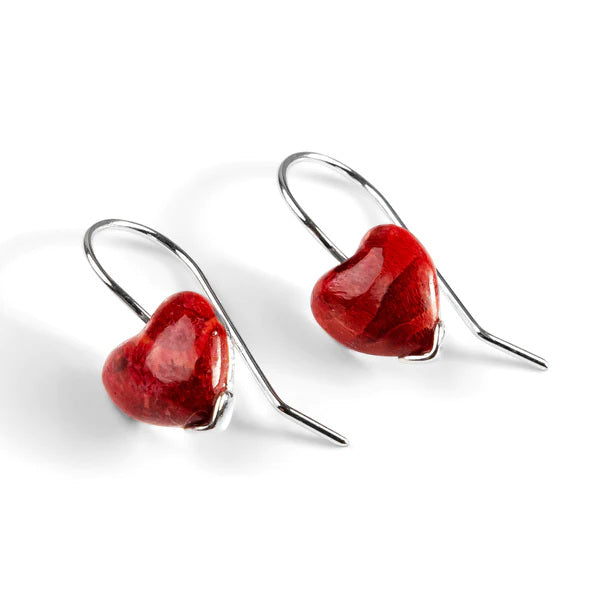 Henryka Heart Earrings in Silver & Red Horn Coral