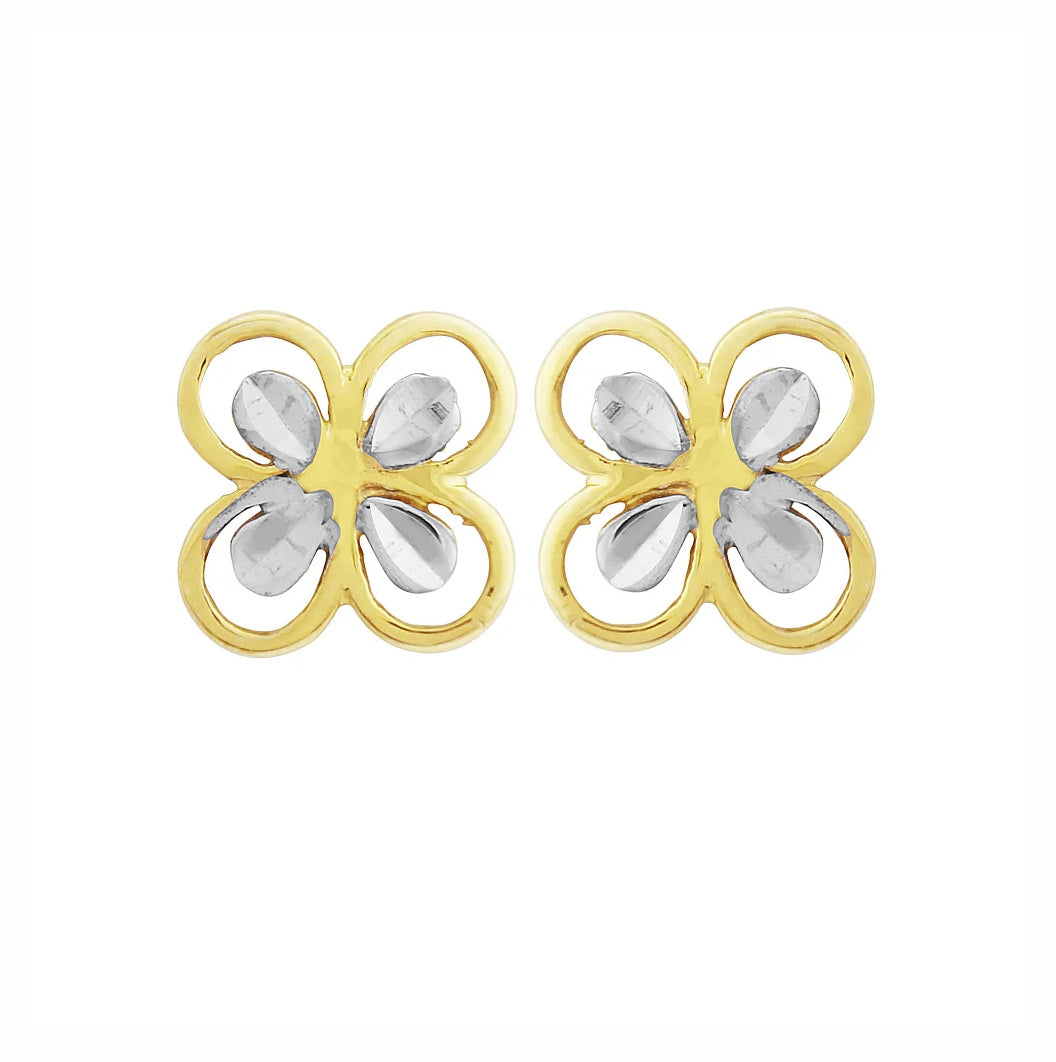 9ct Two Colour Gold Flower Stud Earrings