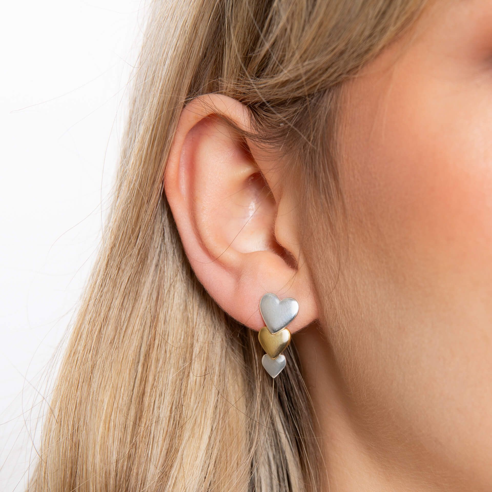 Sterling Silver Cascading Hearts Drop Earring MODEL