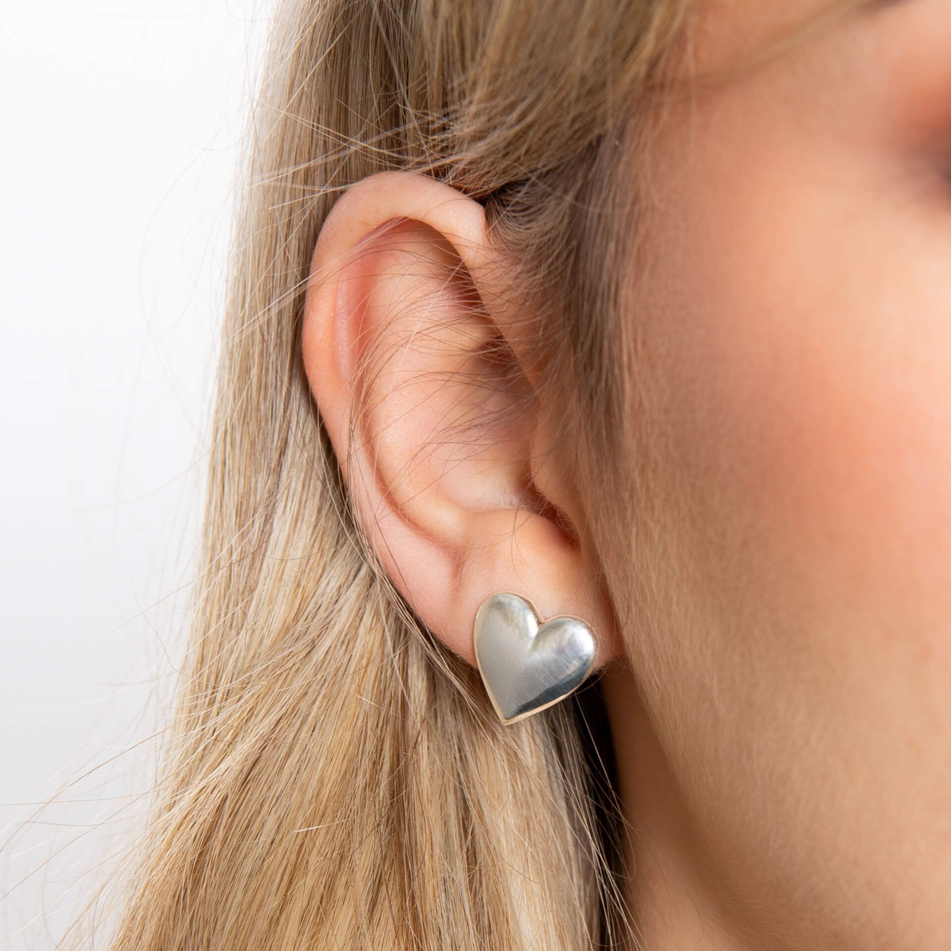 Sterling Silver Large 3D Heart Stud Earring MODEL