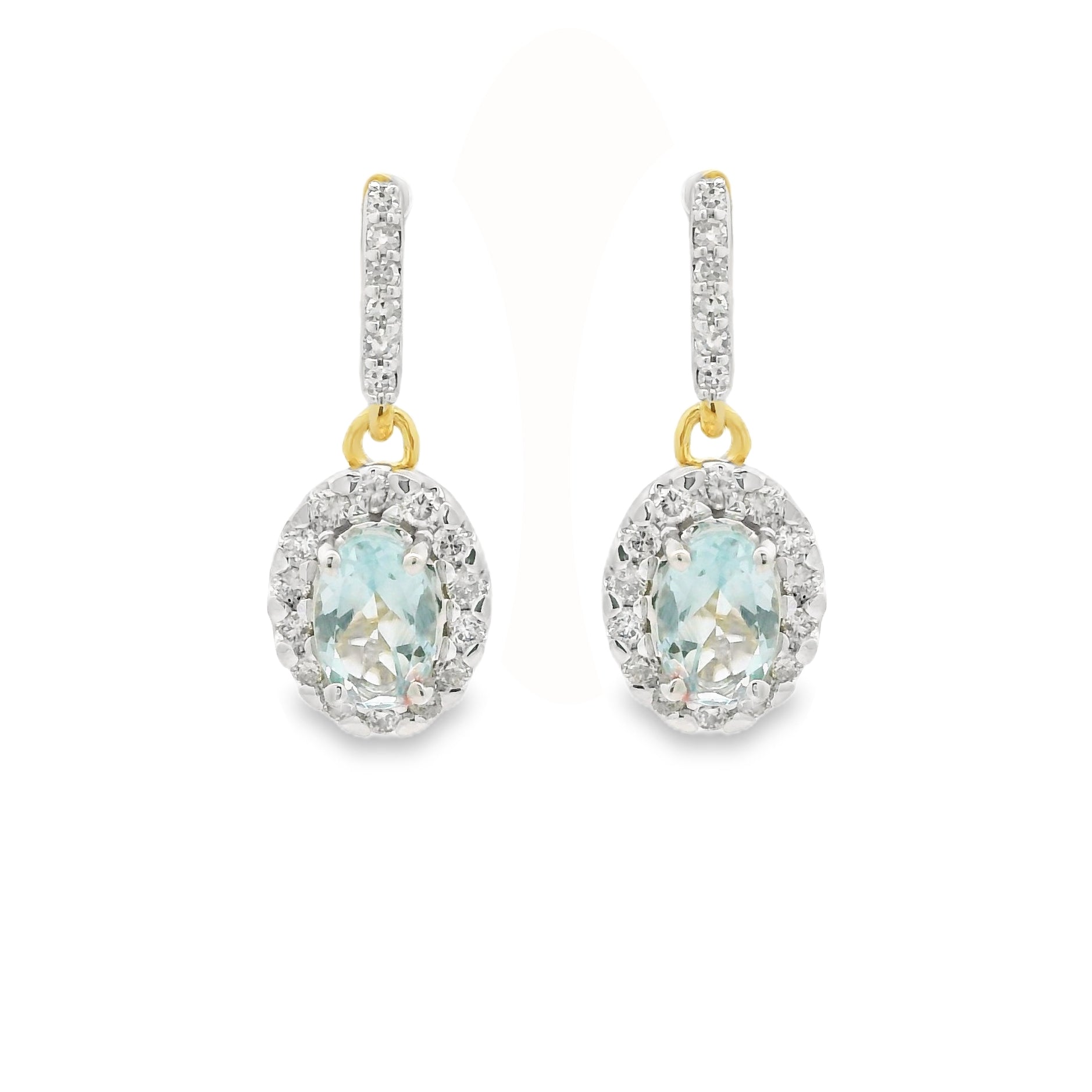 Aquamarine & Diamond Oval Cluster Drop Earrings 9ct Gold