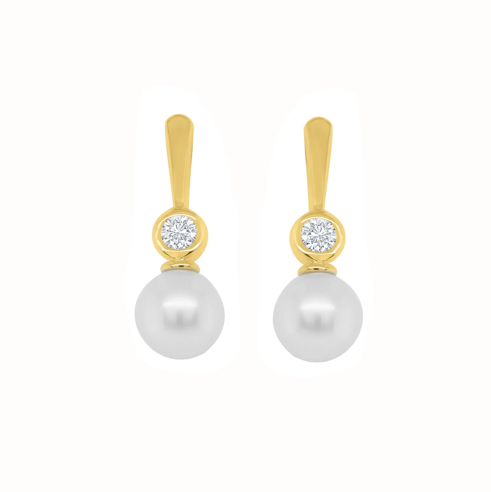 9ct Gold Pearl & Diamond Drop Earrings