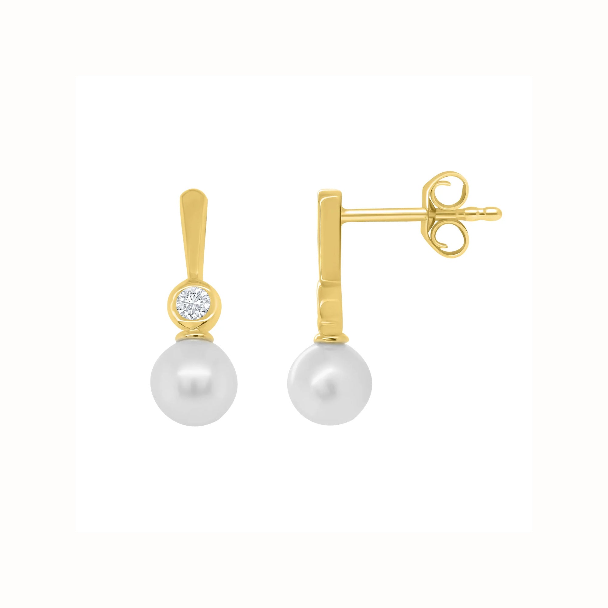9ct Gold Pearl & Diamond Drop Earrings side