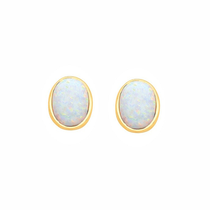 9ct Gold Created Opal Oval Stud Earrings