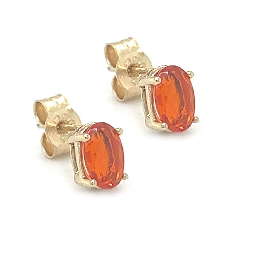 9ct Gold Oval Cut Fire Opal Earrings