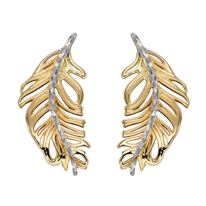 9ct 2 Colour Gold Leaf Earrings
