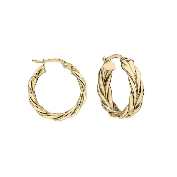 9ct Yellow Gold Rope Textured Hoop Earrings