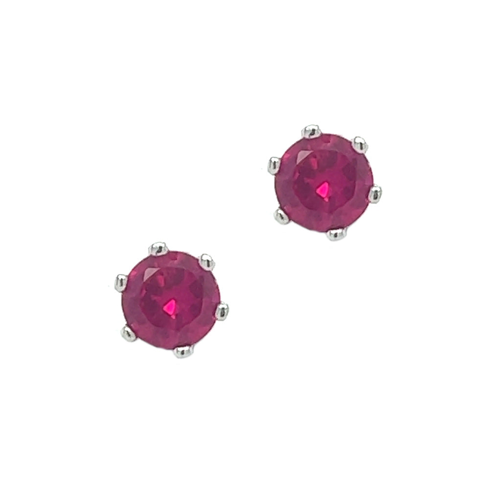 Sterling Silver Red CZ Stud Earrings
