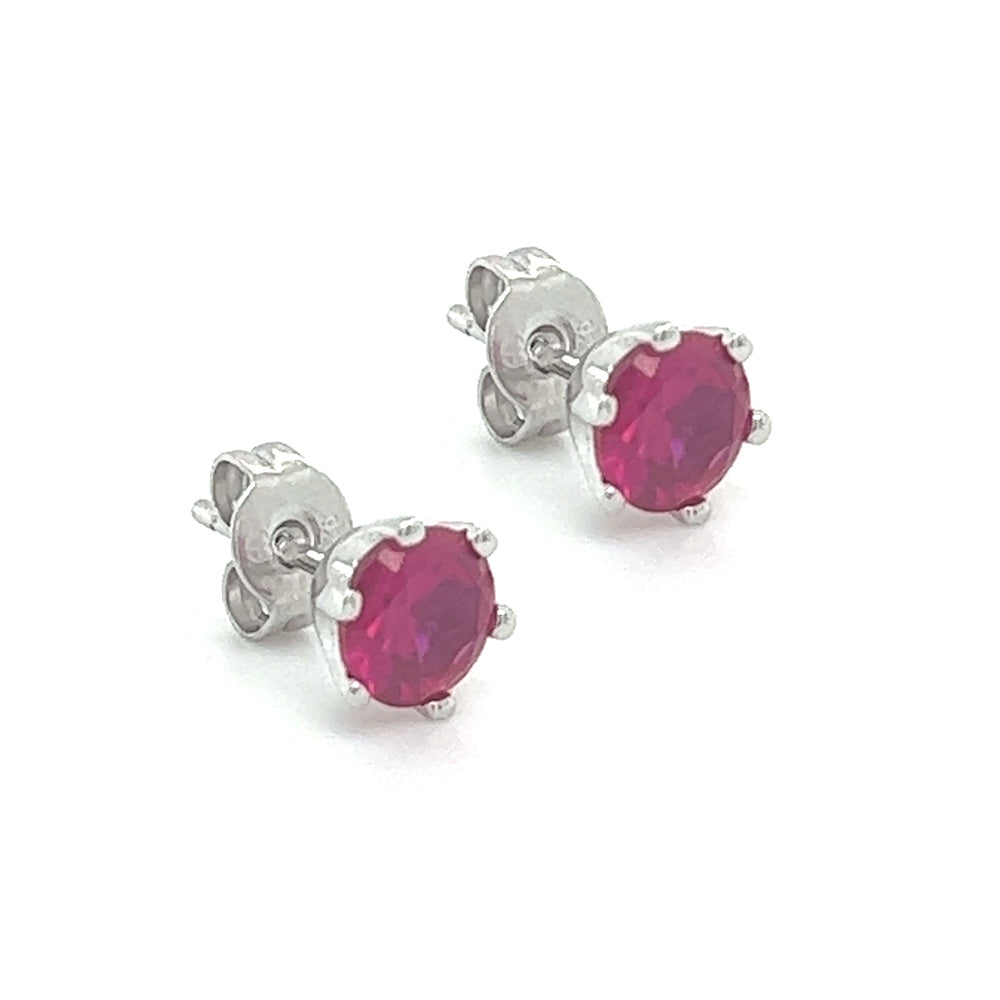 Sterling Silver Red CZ Stud Earrings side