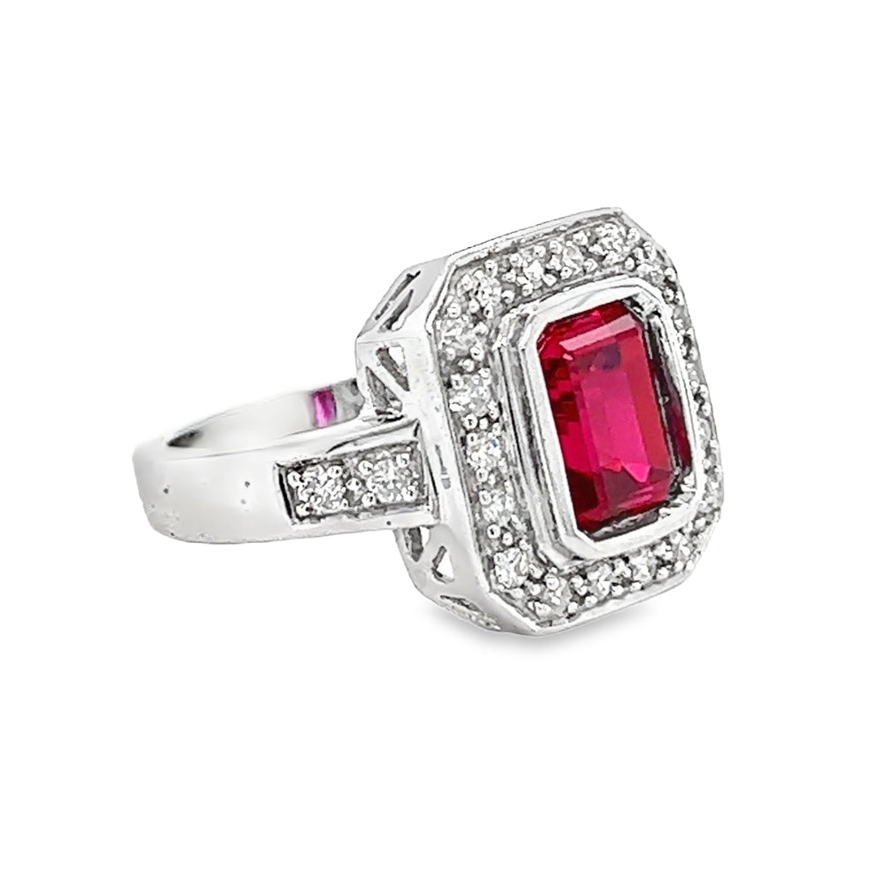 Silver Ruby Red & White CZ Octagonal Ring side