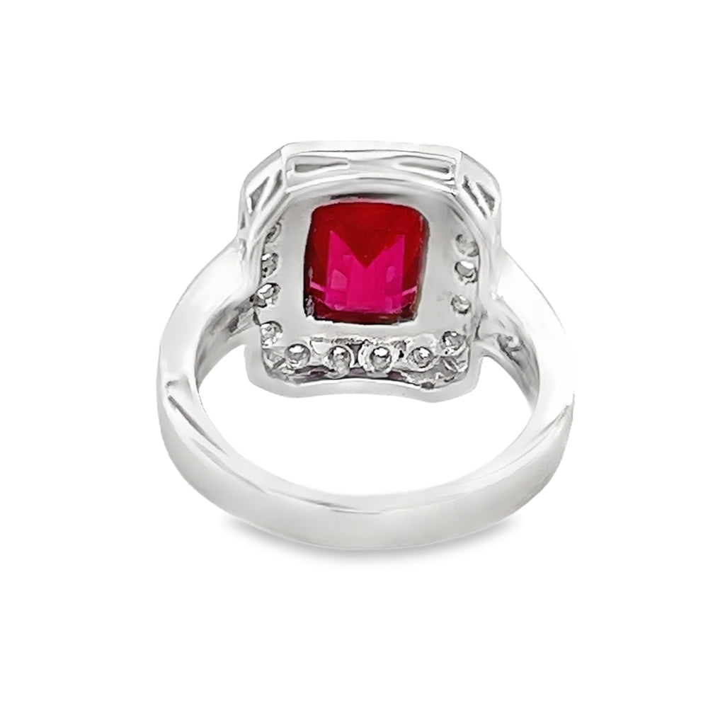 Silver Ruby Red & White CZ Octagonal Ring rear