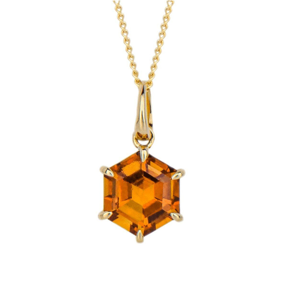 Hexagonal Citrine Pendant 9ct Yellow Gold