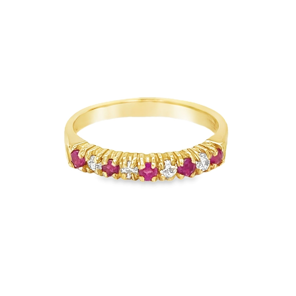 Ruby & CZ 9 Stone Claw Set Eternity Ring 9ct Gold