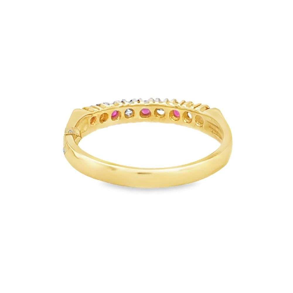 Ruby & CZ 9 Stone Claw Set Eternity Ring 9ct Gold rear