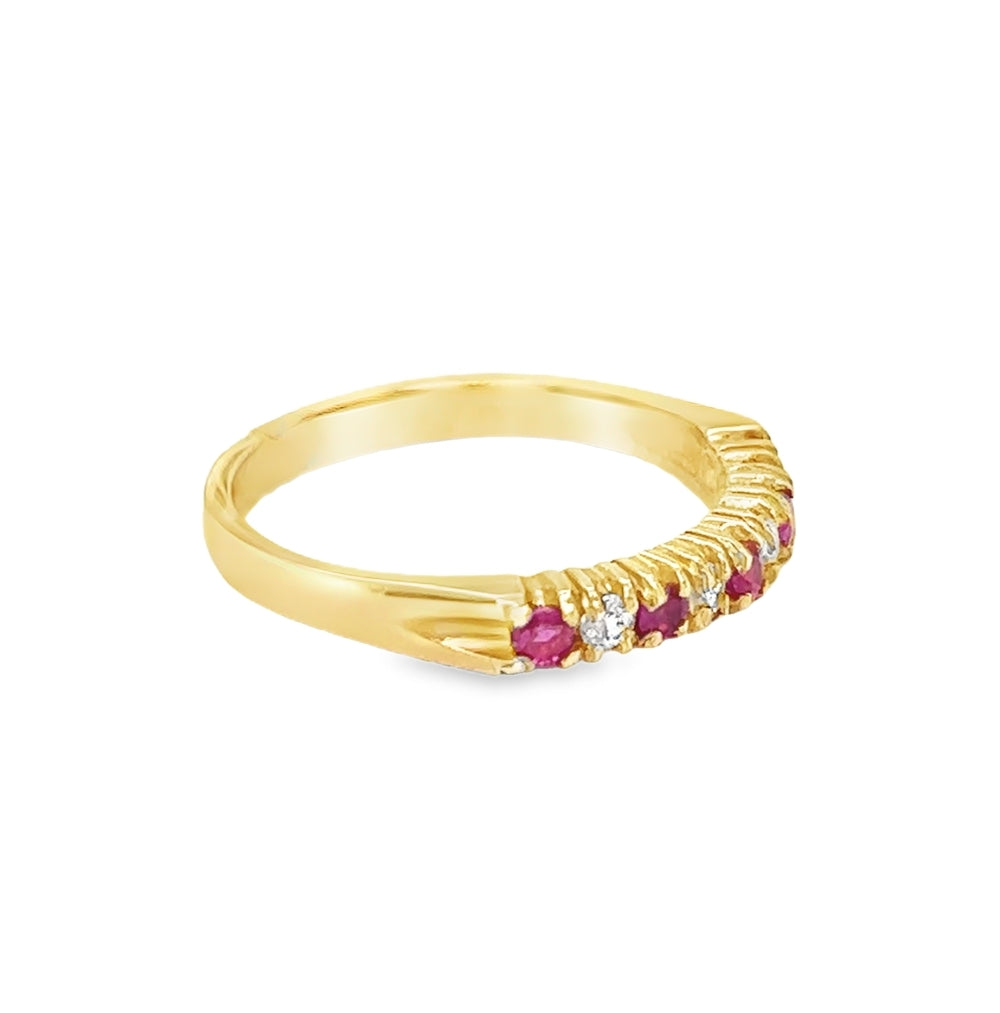 Ruby & CZ 9 Stone Claw Set Eternity Ring 9ct Gold side