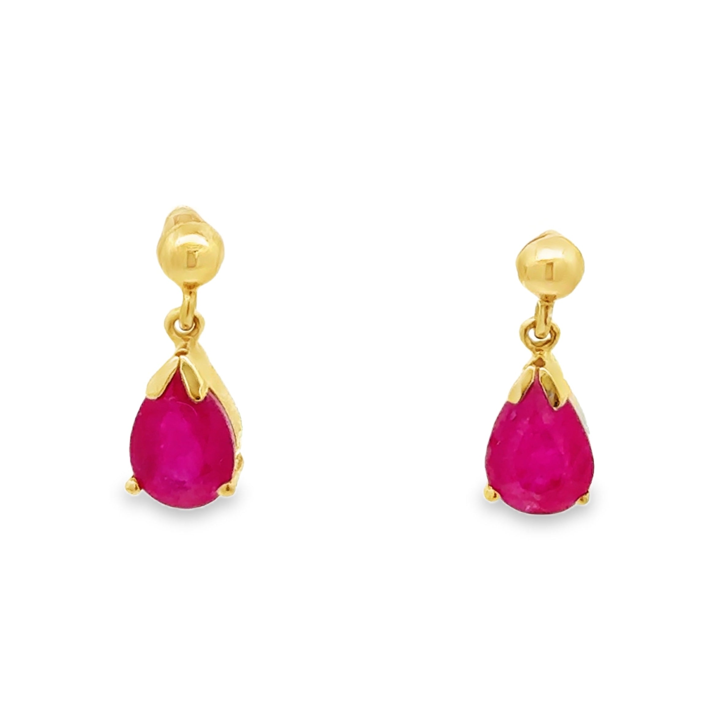 9ct Gold Ruby Drop Earrings