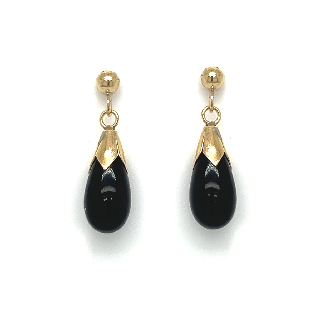 9ct Gold Onyx Bomber Drop Earrings