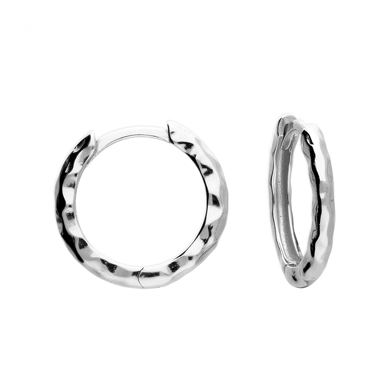 Sterling Silver 12mm Hammered Huggy Earrings
